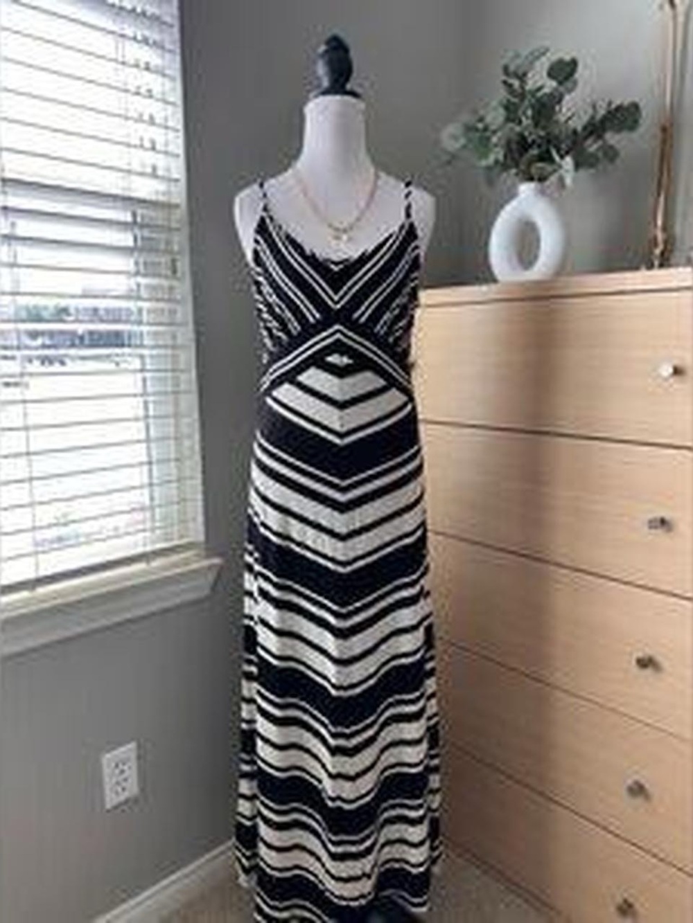 INC International Concepts Black and White Striped Maxi Dress